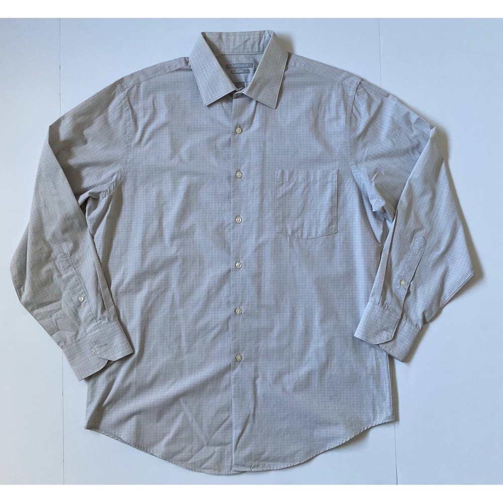 Van Heusen Shirt Mens Size Medium Gray‎ Long Sleeve Fitted